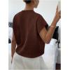 image:imageMakeMeChic Womens Bow Sweater Cute Summer Tops Plaid Short Sleeve Crew Neck Y2K Knitted PulloverMocha Brown