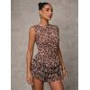 image:imageMakeMeChic Womens Cheetah Print Short Rompers Sleeveless Tiered Ruffle Y2K One Piece JumpsuitBrown