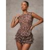 image:imageMakeMeChic Womens Cheetah Print Short Rompers Sleeveless Tiered Ruffle Y2K One Piece JumpsuitBrown