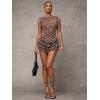 image:imageMakeMeChic Womens Cheetah Print Short Rompers Sleeveless Tiered Ruffle Y2K One Piece JumpsuitBrown