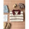 image:imageMakeMeChic Womens Collared Striped Sweater Long Sleeve Knit Fall Winter Sweaters Preppy TopsMulticolor B
