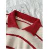 image:imageMakeMeChic Womens Collared Striped Sweater Long Sleeve Knit Fall Winter Sweaters Preppy TopsRed and White