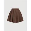 image:imageMakeMeChic Womens Corduroy High Waist Skirt Metal Button Pleated A Line Flare Skater Short SkirtsBrown