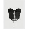 image:imageMakeMeChic Womens Cow Print PU Leather Top Lace Up Strapless Open Back Cowboy Chic Crop TopsBlack