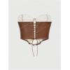 image:imageMakeMeChic Womens Cow Print PU Leather Top Lace Up Strapless Open Back Cowboy Chic Crop TopsKhaki