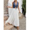 image:imageMakeMeChic Womens Cowgirl Denim Vest Western Floral Embroidery Tie Front Sleeveless Boho Tops Concert OutfitsDark Blue