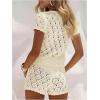 image:imageMakeMeChic Womens Crochet 2 Piece Sets Boho Tops Mini Shorts Swimsuit Coverup Beach Vacation OutfitsBeige