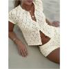 image:imageMakeMeChic Womens Crochet 2 Piece Sets Boho Tops Mini Shorts Swimsuit Coverup Beach Vacation OutfitsBeige