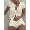 image:imageMakeMeChic Womens Crochet 2 Piece Sets Boho Tops Mini Shorts Swimsuit Coverup Beach Vacation OutfitsBeige