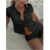image:imageMakeMeChic Womens Crochet 2 Piece Sets Boho Tops Mini Shorts Swimsuit Coverup Beach Vacation OutfitsBlack