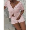 image:imageMakeMeChic Womens Crochet 2 Piece Sets Boho Tops Mini Shorts Swimsuit Coverup Beach Vacation OutfitsLight Pink