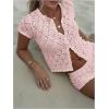 image:imageMakeMeChic Womens Crochet 2 Piece Sets Boho Tops Mini Shorts Swimsuit Coverup Beach Vacation OutfitsLight Pink