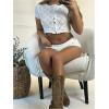 image:imageMakeMeChic Womens Crochet 2 Piece Sets Boho Tops Mini Shorts Swimsuit Coverup Beach Vacation OutfitsWhite
