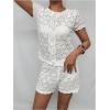 image:imageMakeMeChic Womens Crochet 2 Piece Sets Boho Tops Mini Shorts Swimsuit Coverup Beach Vacation OutfitsWhite