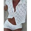 image:imageMakeMeChic Womens Crochet 2 Piece Sets Boho Tops Mini Shorts Swimsuit Coverup Beach Vacation OutfitsWhite