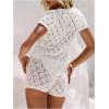 image:imageMakeMeChic Womens Crochet 2 Piece Sets Boho Tops Mini Shorts Swimsuit Coverup Beach Vacation OutfitsWhite