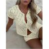 image:imageMakeMeChic Womens Crochet 2 Piece Sets Boho Tops Mini Shorts Swimsuit Coverup Beach Vacation OutfitsYellow