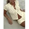image:imageMakeMeChic Womens Crochet 2 Piece Sets Boho Tops Mini Shorts Swimsuit Coverup Beach Vacation OutfitsYellow