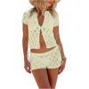 image:imageMakeMeChic Womens Crochet 2 Piece Sets Boho Tops Mini Shorts Swimsuit Coverup Beach Vacation OutfitsYellow