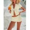image:imageMakeMeChic Womens Crochet 2 Piece Sets Boho Tops Mini Shorts Swimsuit Coverup Beach Vacation OutfitsYellow