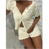 image:imageMakeMeChic Womens Crochet 2 Piece Sets Boho Tops Mini Shorts Swimsuit Coverup Beach Vacation OutfitsYellow