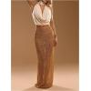 image:imageMakeMeChic Womens Crochet Sequin Skirt Swimsuit Coverup Summer Beach Fishtail Maxi SkirtsGold