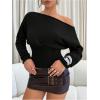 image:imageMakeMeChic Womens Cropped Sweater Off The Shoulder Sweater Tops Y2k Long Sleeve Knit Crop TopsBlack