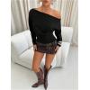 image:imageMakeMeChic Womens Cropped Sweater Off The Shoulder Sweater Tops Y2k Long Sleeve Knit Crop TopsBlack