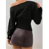 image:imageMakeMeChic Womens Cropped Sweater Off The Shoulder Sweater Tops Y2k Long Sleeve Knit Crop TopsBlack