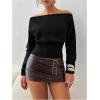 image:imageMakeMeChic Womens Cropped Sweater Off The Shoulder Sweater Tops Y2k Long Sleeve Knit Crop TopsBlack