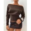 image:imageMakeMeChic Womens Cropped Sweater Off The Shoulder Sweater Tops Y2k Long Sleeve Knit Crop TopsBrown