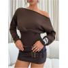 image:imageMakeMeChic Womens Cropped Sweater Off The Shoulder Sweater Tops Y2k Long Sleeve Knit Crop TopsBrown