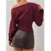 image:imageMakeMeChic Womens Cropped Sweater Off The Shoulder Sweater Tops Y2k Long Sleeve Knit Crop TopsBurgundy