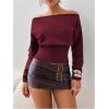 image:imageMakeMeChic Womens Cropped Sweater Off The Shoulder Sweater Tops Y2k Long Sleeve Knit Crop TopsBurgundy