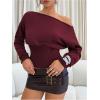 image:imageMakeMeChic Womens Cropped Sweater Off The Shoulder Sweater Tops Y2k Long Sleeve Knit Crop TopsBurgundy