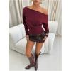 image:imageMakeMeChic Womens Cropped Sweater Off The Shoulder Sweater Tops Y2k Long Sleeve Knit Crop TopsBurgundy