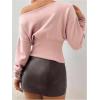 image:imageMakeMeChic Womens Cropped Sweater Off The Shoulder Sweater Tops Y2k Long Sleeve Knit Crop TopsPink