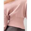 image:imageMakeMeChic Womens Cropped Sweater Off The Shoulder Sweater Tops Y2k Long Sleeve Knit Crop TopsPink