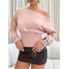 image:imageMakeMeChic Womens Cropped Sweater Off The Shoulder Sweater Tops Y2k Long Sleeve Knit Crop TopsPink