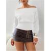 image:imageMakeMeChic Womens Cropped Sweater Off The Shoulder Sweater Tops Y2k Long Sleeve Knit Crop TopsWhite