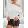 image:imageMakeMeChic Womens Cropped Sweater Off The Shoulder Sweater Tops Y2k Long Sleeve Knit Crop TopsWhite