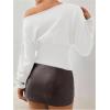 image:imageMakeMeChic Womens Cropped Sweater Off The Shoulder Sweater Tops Y2k Long Sleeve Knit Crop TopsWhite