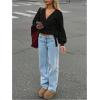 image:imageMakeMeChic Womens Cropped Sweaters Spring Wrap Sweater V Neck Tie Front Long Sleeve Knit TopsBlack