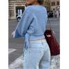 image:imageMakeMeChic Womens Cropped Sweaters Spring Wrap Sweater V Neck Tie Front Long Sleeve Knit TopsBlue
