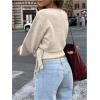 image:imageMakeMeChic Womens Cropped Sweaters Spring Wrap Sweater V Neck Tie Front Long Sleeve Knit TopsKhaki