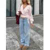 image:imageMakeMeChic Womens Cropped Sweaters Spring Wrap Sweater V Neck Tie Front Long Sleeve Knit TopsPink