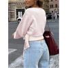 image:imageMakeMeChic Womens Cropped Sweaters Spring Wrap Sweater V Neck Tie Front Long Sleeve Knit TopsPink