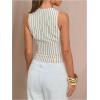 image:imageMakeMeChic Womens Cut Out Striped Tank Tops Crew Neck Zipper Sleeveless Dressy ShirtApricot