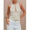 image:imageMakeMeChic Womens Cut Out Striped Tank Tops Crew Neck Zipper Sleeveless Dressy ShirtApricot