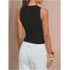 image:imageMakeMeChic Womens Cut Out Striped Tank Tops Crew Neck Zipper Sleeveless Dressy ShirtBlack